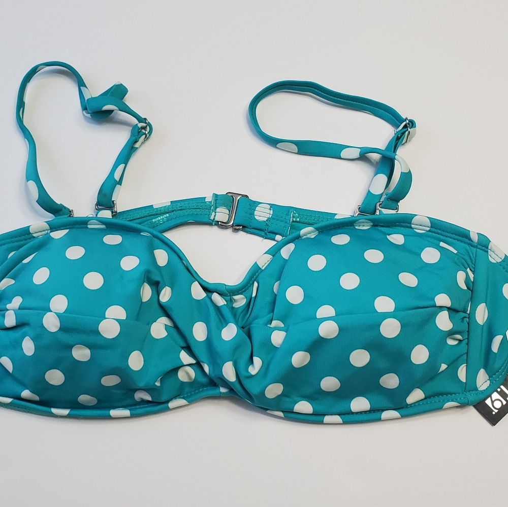 Apt 9 Women’s Teal Green Polka Dot Spaghetti Straps Bikini Top Sz L